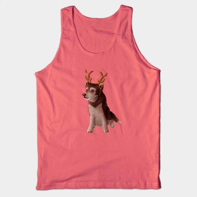 Husky wearing deer antlers Tank Top by CleanRain3675